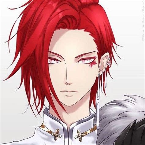 Anime Boy Red Hair White Outfit Earrings Tattoo Anime