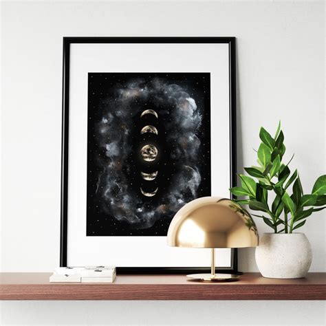 Printable Moon Phases Print In Black And Gold Watercolors For Etsy
