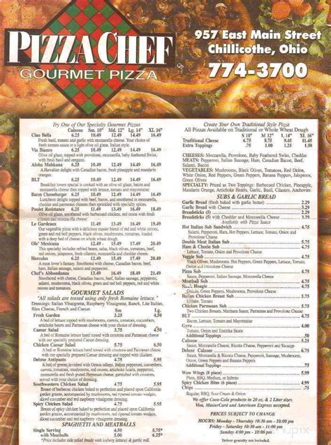 Online Menu Of Pizza Chef Chillicothe Oh