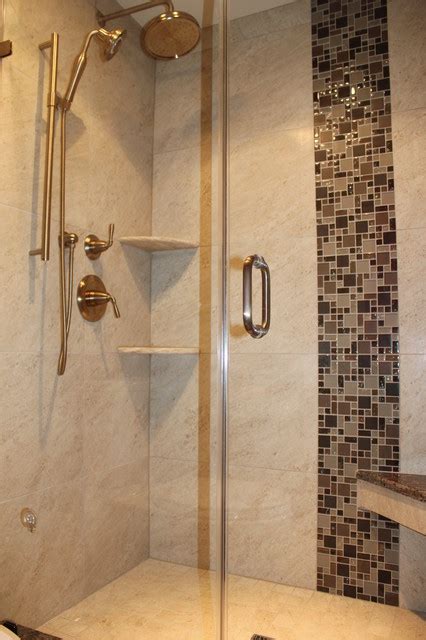 Check out the best advice and inspiration for selecting the right tile for your bath for smaller rooms like bathrooms, try using smaller tiles to make the room look larger. Verticle shower accent tile - Transitional - Bathroom ...