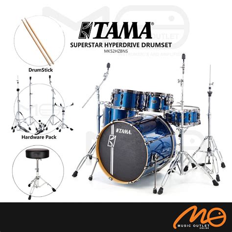 Tama Mk52hzbns Superstar Hyperdrive Maple 5 Piece Drum Set Indigo Sparkle