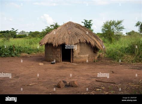 Adobe Mud Huts With Grass Roofs Gulu Northern Uganda Africa Stock