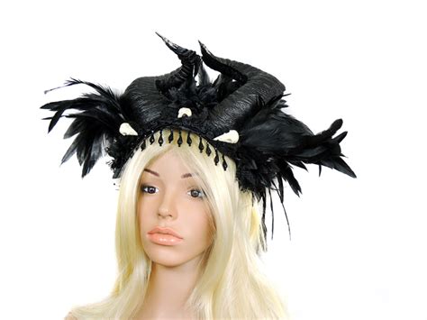 Gothic Goth Horn Headdress Headpiece Bird Skulls By Deaddollsshop On