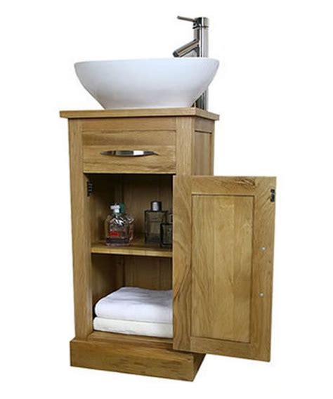 Solid Light Oak Bathroom Vanity Unit Small Cloakroom Sink Vanities