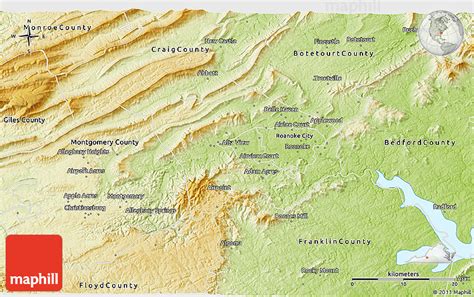 Physical 3d Map Of Roanoke County