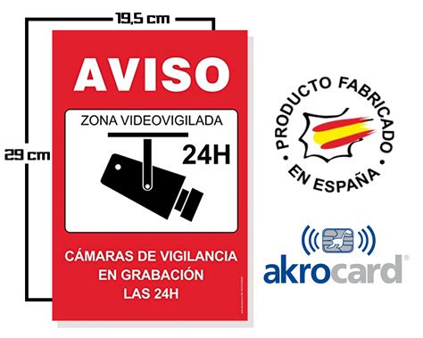 Cartel Resistente Pvc Zona Videovigilada 24hrojo Señaletica De