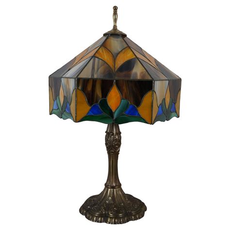 Art Nouveau Pink Blue Stained Glass Shade Tiffany Handel Style Parlor Lamp At 1stdibs Pink