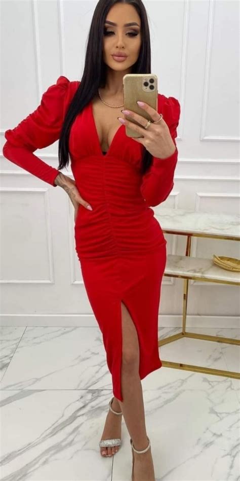 Czerwona Sukienka Sexy Dekolt Bufki Bandazowa Bia Ystok Kup Teraz