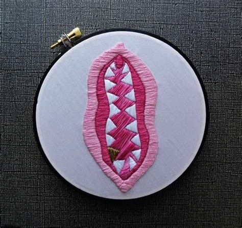 Embroidered Wall Art Vulva Erotic Art Vagina Embroidery Hoop Piece Hand Stitching Sewing