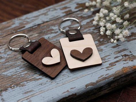 Heart Wooden Keychain Love Keychain Engraved Custom Wooden Keychain