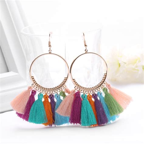 1 pair new fashion women tassel dwomen fashion bohemian earrings long tassel fringe boho dangle