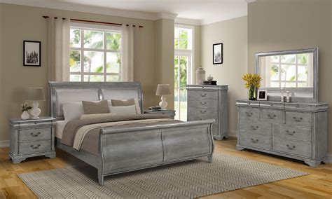 Louis Philippe Platinum Grey Queen Sleigh Bedroom Luxe Furniture