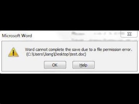 Fix Word Cannot Complete The Save Due To A File Permission Error Youtube