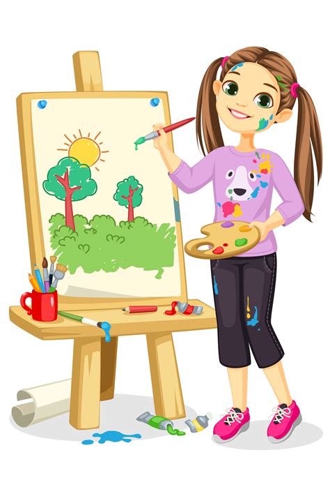 Artist Girl Painting On Canvas 1312597 Vector Art At Vecteezy