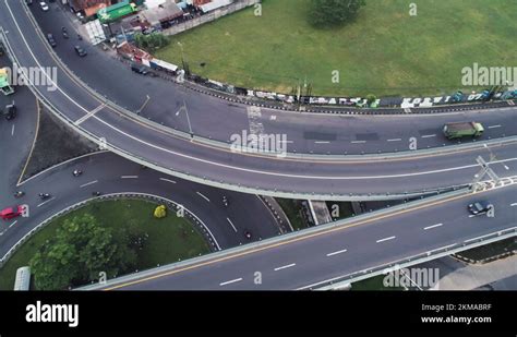 Short Aerial Clip Footage Top Down View Of Flyover Junction Road In