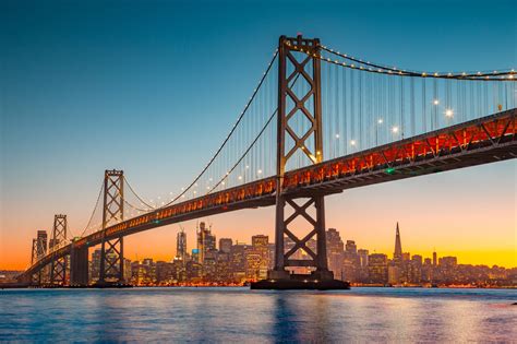 San Francisco Skyline With Oakland Bay Bridge At Sunset California