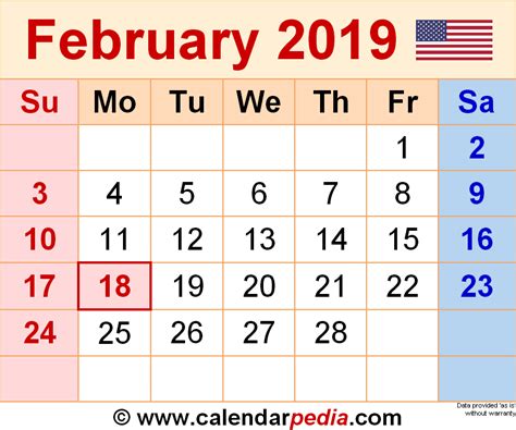 February Calendar 2019 Word Format Calendar Printables Printable