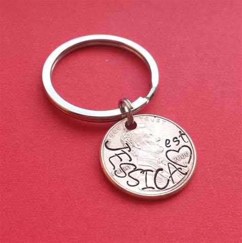 This Is A Hand Stamped Personalized Penny Keychain With Est Above