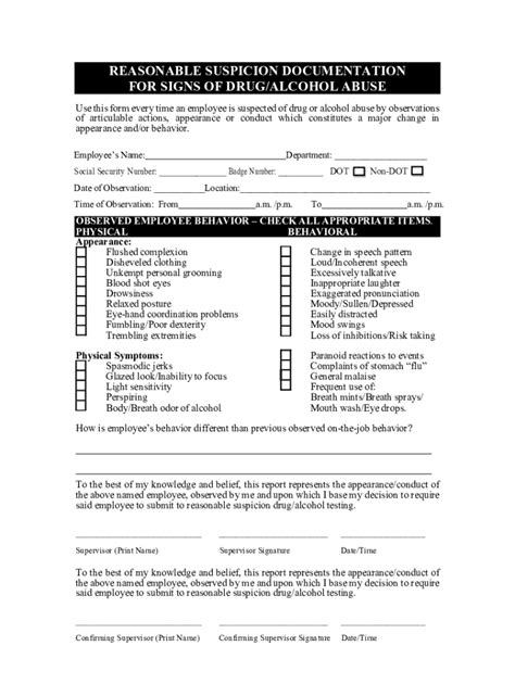 Fillable Online Fillable Reasonable Suspicion Documentation Form Fax Email Print Pdffiller