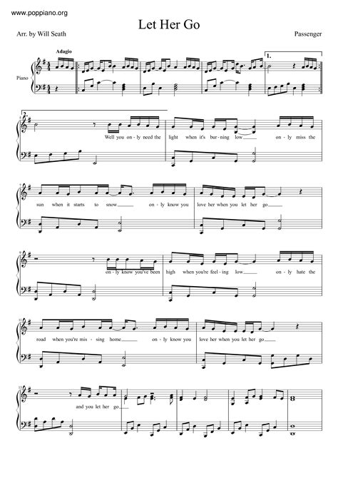 Passenger Let Her Go Sheet Music Pdf Free Score Download ★