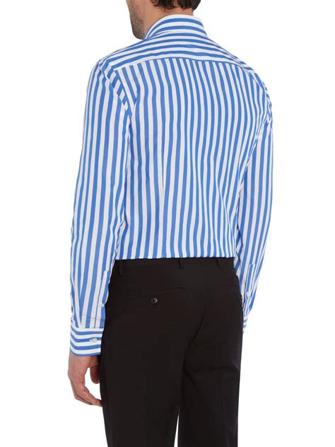 Lyst Boss Slim Wide Stripe Shirt In Blue For Men