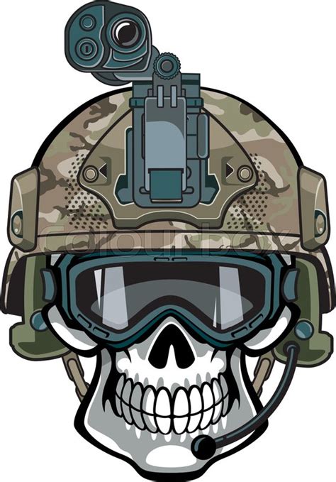 Human Skull Wearing Military Helmet Stock Vector Colourbox