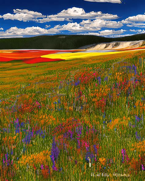 Beautiful Field Of Wildflowers Yellowstone National Park · Creative Fabrica