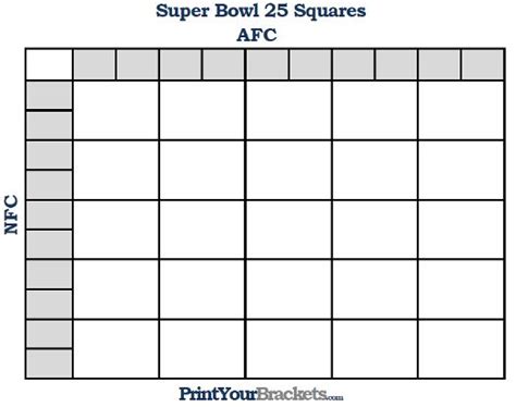 Printable Super Bowl Squares 25 Grid Office Pool Super Bowl Party