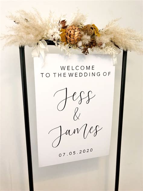 Black Framed Wedding Welcome Sign With Dried Floral Arrangement Wedding