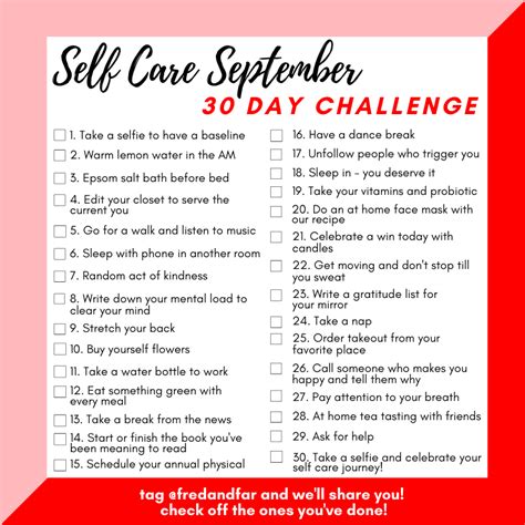 Self Care September 30 Day Challenge Fred And Far By Melody Godfred