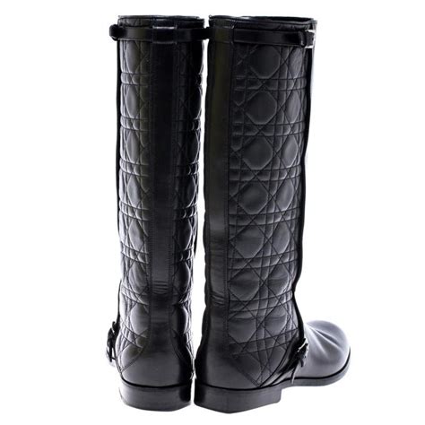 Dior Black Cannage Leather City Knee High Boots Size 38 For Sale At 1stdibs