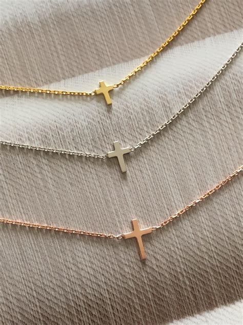 14K Solid Gold Dainty Cross Necklace Dainty Gold Necklace Etsy