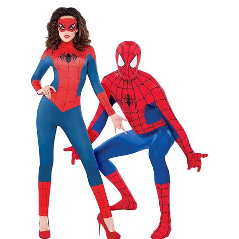 Adult Sexy Spidergirl Catsuit And Spider Man Partysuit Couples Costumes Party City Canada