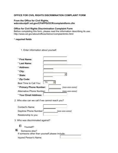 Office For Civil Rights Discrimination Complaint Form