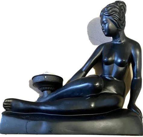 VINTAGE NUDE LADY Ceramic Black Table Lamp Refurbished Art Nuv Antique