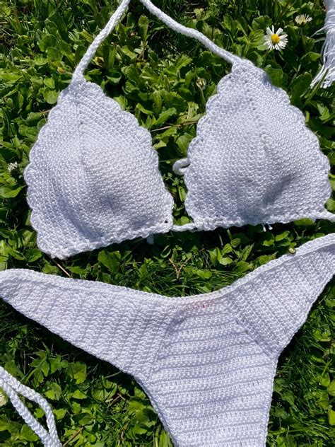 White Crochet Bikini Settwo Pieces Bikini Setcrochet Etsy
