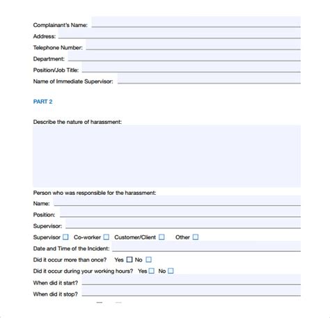 harassment complaint forms samples examples formats