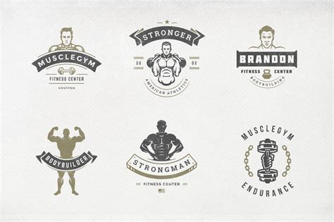 Retro Fitness And Gym Logos Set In Logo Templates On Yellow Images