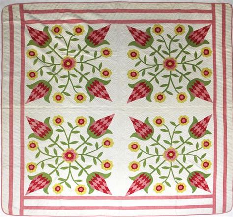 A Pieced And Appliqué Cotton Tulip Flower Quilt Mid 19th Century