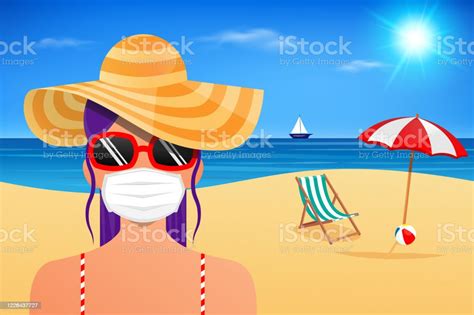 Young Woman Wearing A Mask At The Beach Stock Illustration Download
