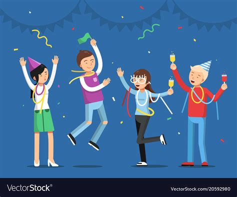 Funny People Celebrating On The Party Mascot Vector Image