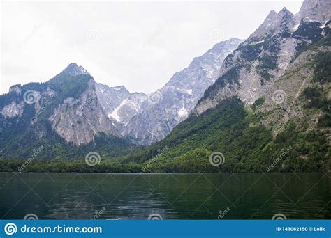 Large Stone Mountains In The Alps On Konigssee Lake Stock Photo Image