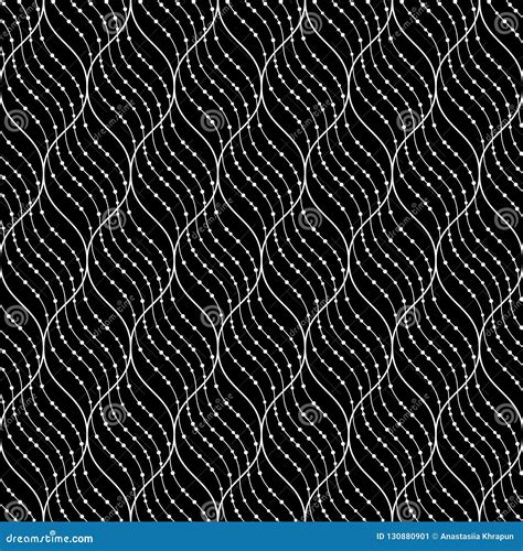 Seamless Pattern Of Wavy Lines And Dots Geometric Background Stock
