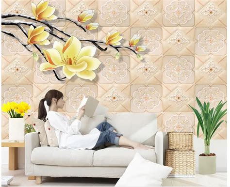 3d Flower Relief Hand Painted Magnolia Background Wall Photo Wall