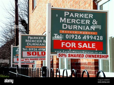 Fifty Per Cent Shared Ownership Estate Agents Boards Warwick Warwickshire England Uk Stock