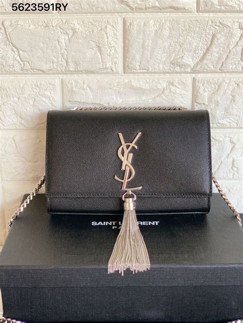 Ysl Saint Laurent Woman Slp Kate Chain Shoulder Bag Black Silver 20cm
