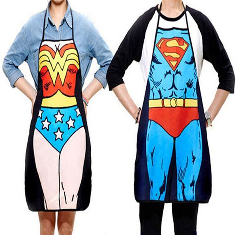 funny novelty sexy dinner party superman cooking kitchen apron wonder woman man funny kitchen