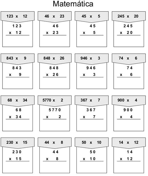 Matemática Básica Exercícios De Multiplicação