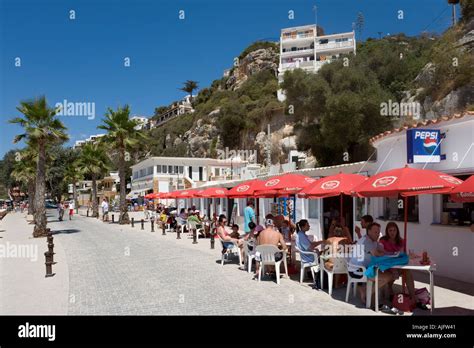 Beachfront Cafe Bar In Calan Porter Menorca Spain Stock Photo