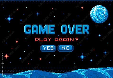 Stockvector Pixel Game Over Screen Space Planet Surface In Starry